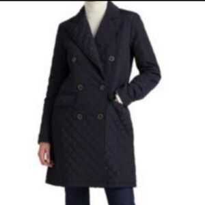 Ralph Lauren Double Breast Quilt Navy Blue Mid Length Coat Jacket Women Large L